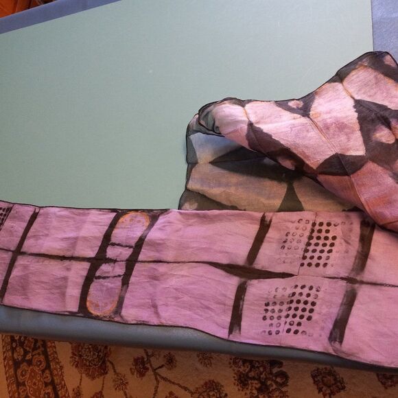 Asymmetrical/Uneven Sheer Crinkle Hand dyed Silk Crepe Scarf Cottagecore Unique - Picture 10 of 10